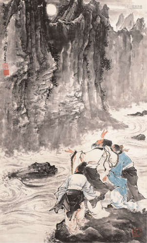 赵宏本（1915～2000） 乙丑1985年作 赤壁怀古 立轴 设色纸本
