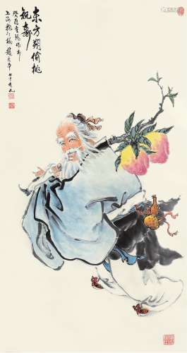赵宏本（1915～2000） 癸酉1993年作 东方朔偷桃祝寿 立轴 设色纸本