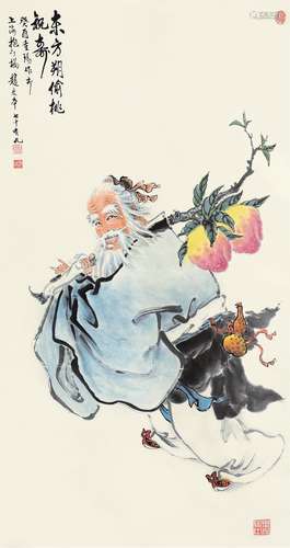 赵宏本（1915～2000） 癸酉1993年作 东方朔偷桃祝寿 立轴 设色纸本