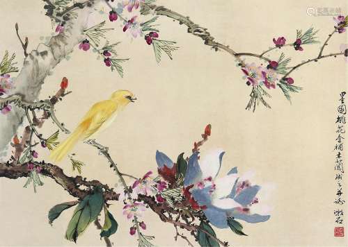 容漱石（1901～？） 墨园桃花 镜片 设色纸本