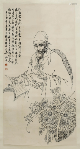 A SCROLL PAINTING OF LI SHI ZHEN BY WANG XI JING