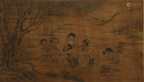 A SCROLL PAINTING OF DOCTORS AND PATIENTS BY QIU YI…