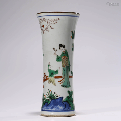 A FIVE COLOURED MOTHER AND SON VASE