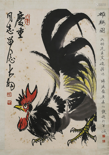 A SCROLL PAINTING OF A ROOSTER BY CHEN DA YU