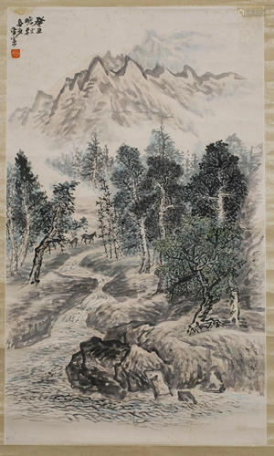 A SCROLL PAINTING OF MOUNTAINS AND RIVERS BY ZHAO …