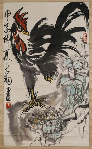 A SCROLL PAINTING OF A SROOSTER BY CHEN DA YU