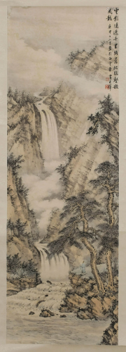 A SCROLL PAINTING OF MOUNTAINS AND WATERS BY HUA…