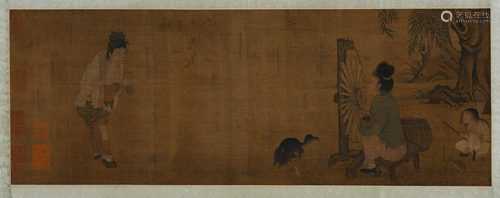 A SCROLL PAINTING OF TEXTILING