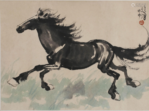 A SCROLL PAINTING OF A HORSE BY XU BEI HONG