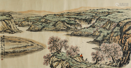 A SCROLL PAINTING OF HUANG HE RIVER BY FANG JI ZHONG