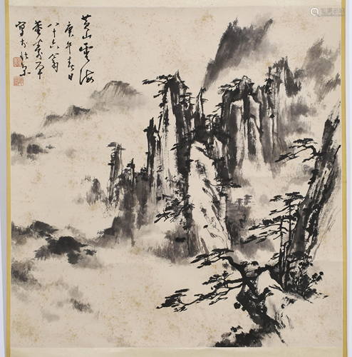 A SCROLL PAINTING OF HUANG SHAN MOUNTAINS AND C…