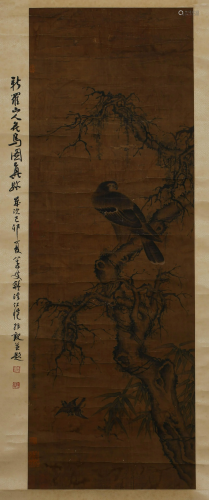 A SCROLL PAINTING OF FLOWERS AND BIRDS BY HUA YAN