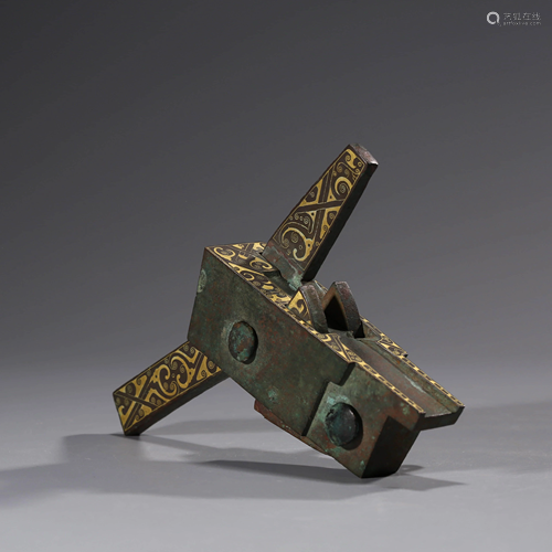 A BRONZE GOLD INLAID CROSSBOW TRIGGER