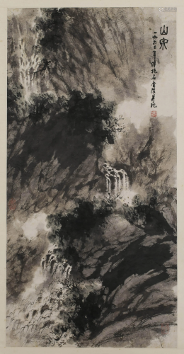 A SCROLL PAINTING OF MOUNTAIN SPRINGS BY FU BAO SHI