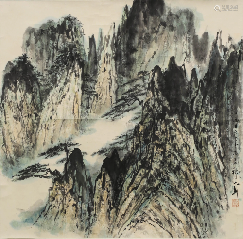 A SCROLL PAINTING OF MOUNTAINS AND WATERS BY WAN…