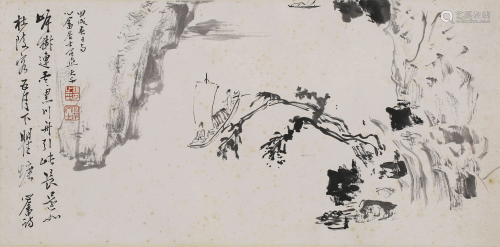 A SCROLL PAINTING OF MOUNTAINS AND WATERS BY ZHA…