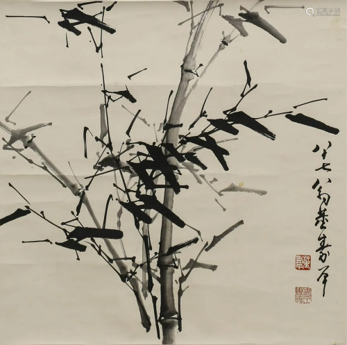 A SCROLL PAINTING OF BAMBOOS BY DONG SHOU PING