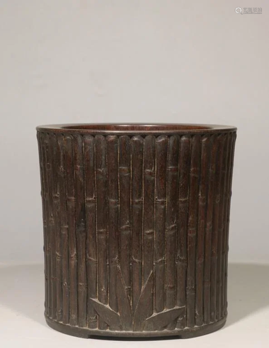 Chinese Hand Carved Zitan Wood Brushpot