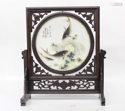 Chinese Famille Rose Porcelain Table Screen