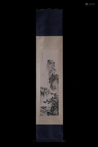 Chinese Ink Color Landscape Scroll Painting,Signed