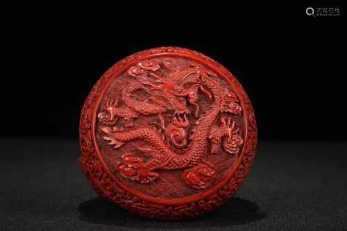 Chinese Red Cinnabar Round Cover Box,Mark