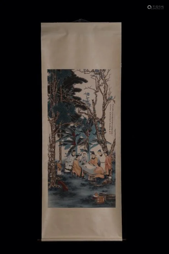 Chinese Ink Color Landscape Scroll Painting,Signed