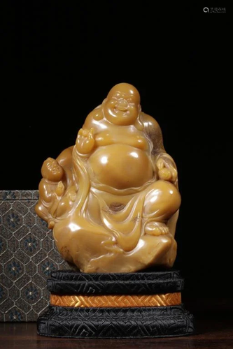 Qing Chinese Shoushang Soapstone Carved Buddha