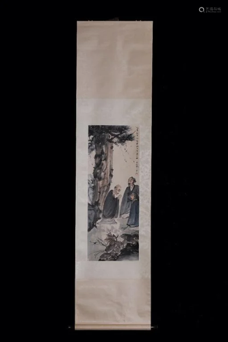 Chinese Ink Color Scroll Painting w Calligr,Signed