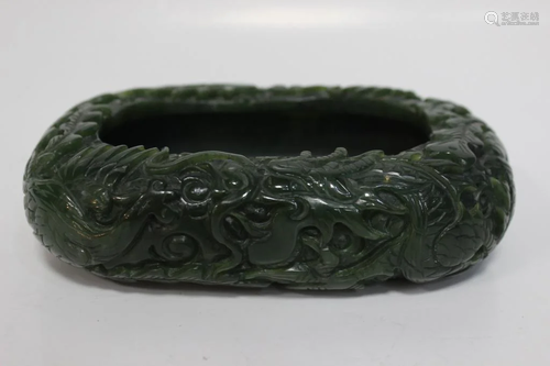 Chinese Spinach Jade Carved Washer