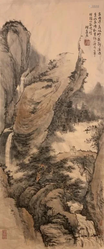 Chinese Ink Landscape Painting w Calligraphy