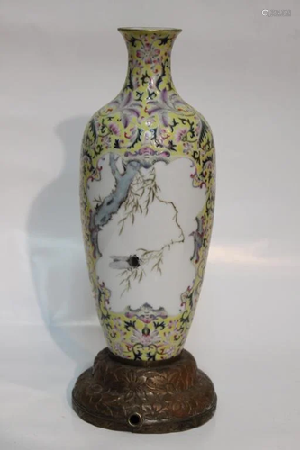 Chinese Famille Rose Porcelain Vase Made into Lamp