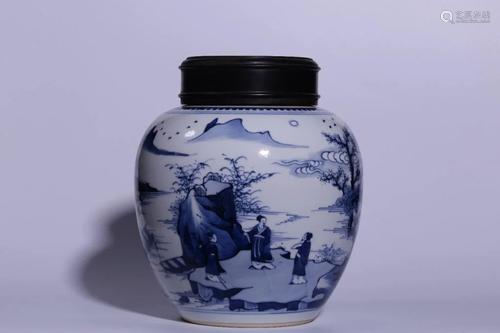 Qing Chinese Blue and White Porcelain Jar w Cover