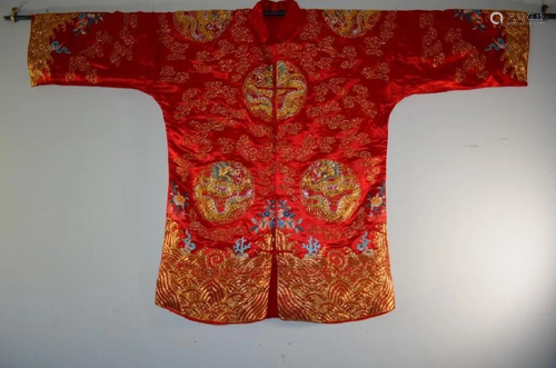 Marvelous Antique Chinese Silk Textile Dragon Robe