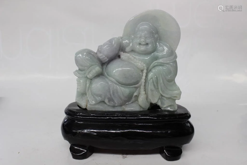 Chinese Jadeite Carved Buddha w Base