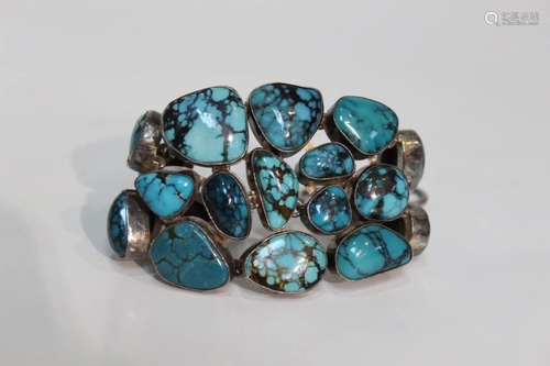 Chinese Silver Bracelet w Turquoise