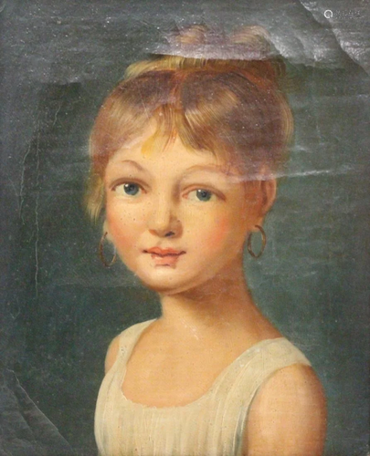 UNSIGNED. Oil On Canvas Of A Young Girl.