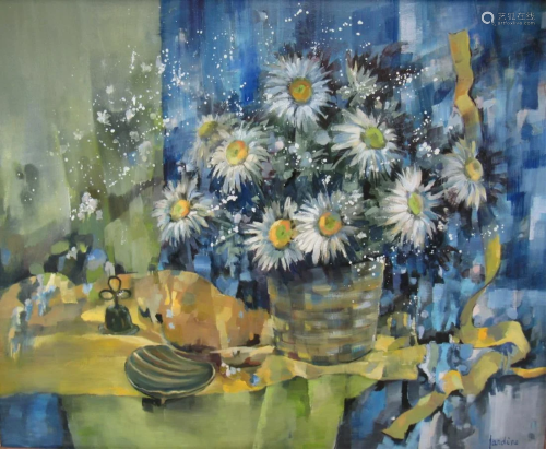 Jardine Signed Oil On canvas Floral Still Life.