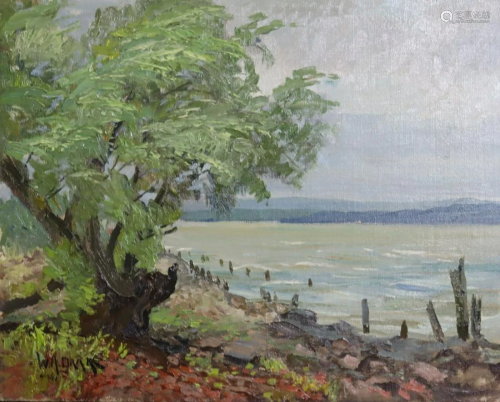 W.A.Drake. Signed Oil On Board Shoreline .