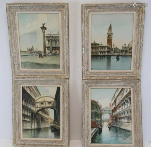4 Illegibly Signed Venetian Watercolors