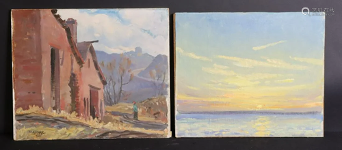 2 x W.Drake Oils On Board ,Seascape And Barn