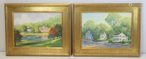 2 x B.S.T. Monogrammed Oil On Canvas Houses