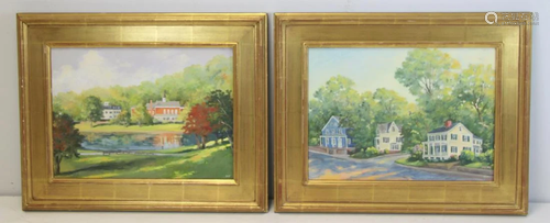 2 x B.S.T. Monogrammed Oil On Canvas Houses