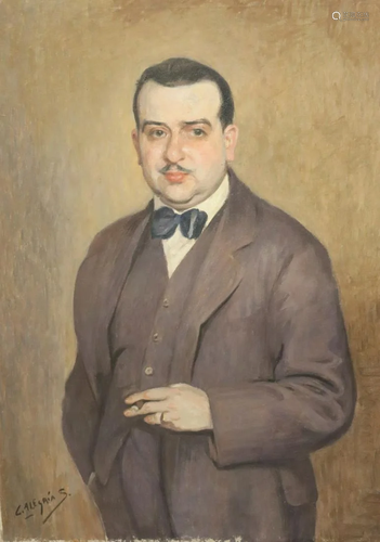 C.Alegrias. Signed Oil On Canvas Portrait Of A Man