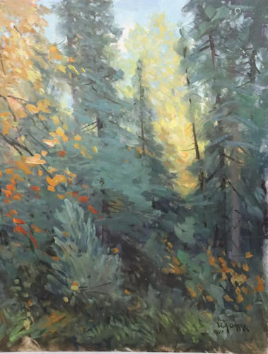 William A.Drake Signed Oil On Board Forest Scene.