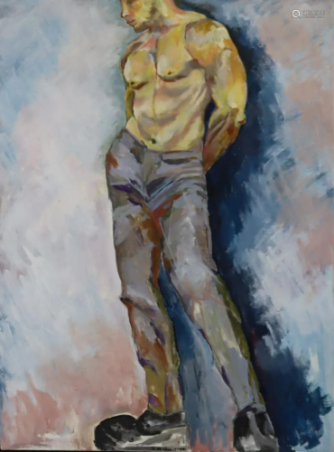 S.M.Chen Signed Oil On Canvas Nude Male.