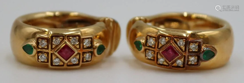 JEWELRY. Pair of Cartier 18kt Gold, Colored Gem &