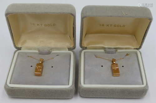 JUDAICA. (2) 14kt Gold Chai Pendants.