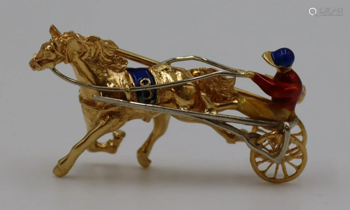 JEWELRY. Corletto 18kt Gold and Enamel Brooch.