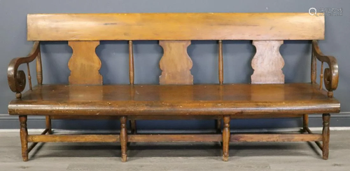 Antique Scroll Arm Country Bench.