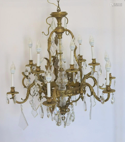 Large And Impressive Bronze And Crystal Chandelier